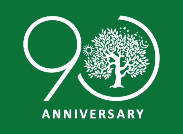 The Elisabeth Morrow 90th Anniversary logo, a green background with white tree outline.