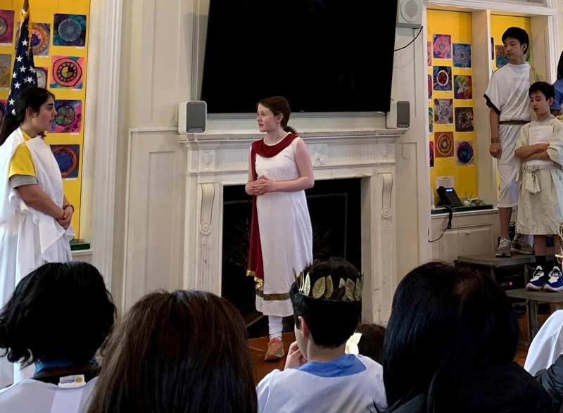 Elisabeth Morrow School students perform Greek dramas in costume.