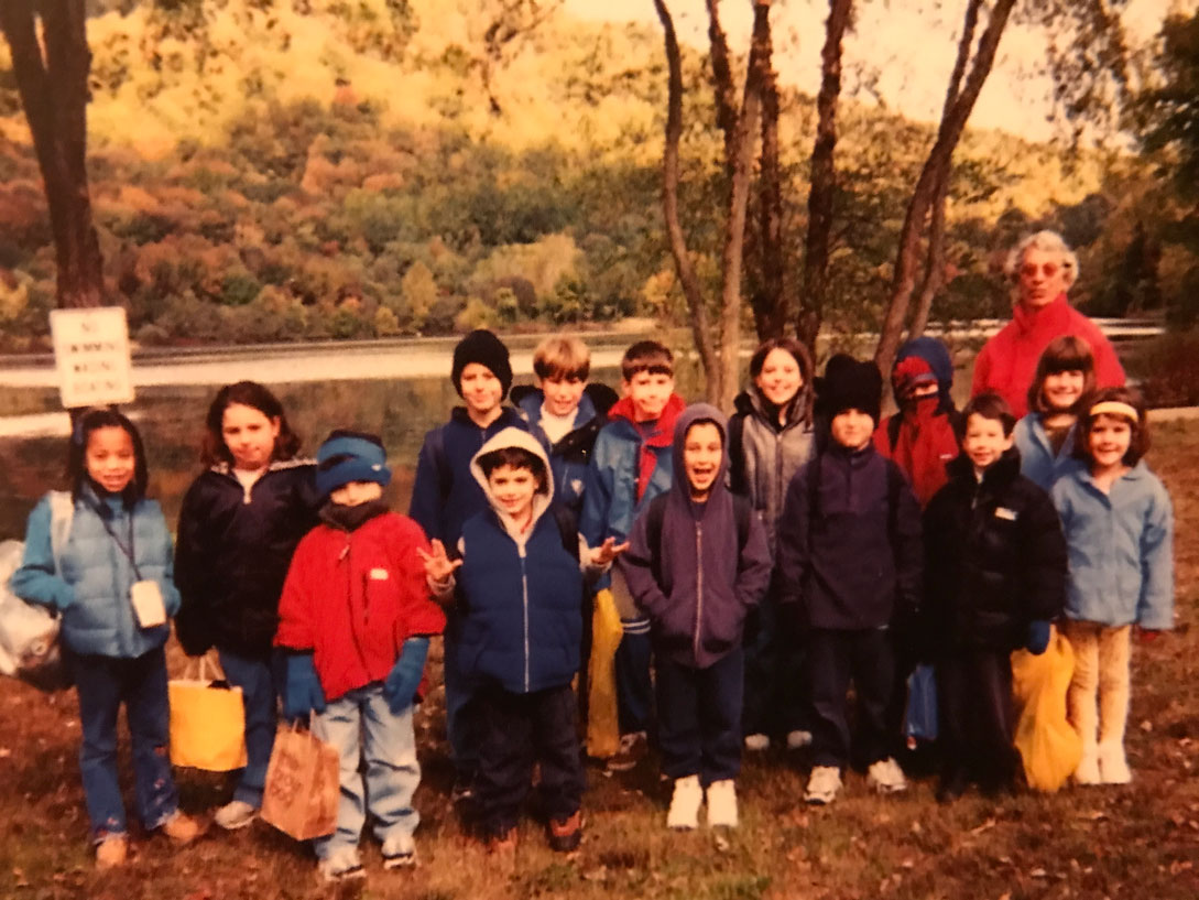 Pat Hooven with EMS students during a class trip, circa 2000