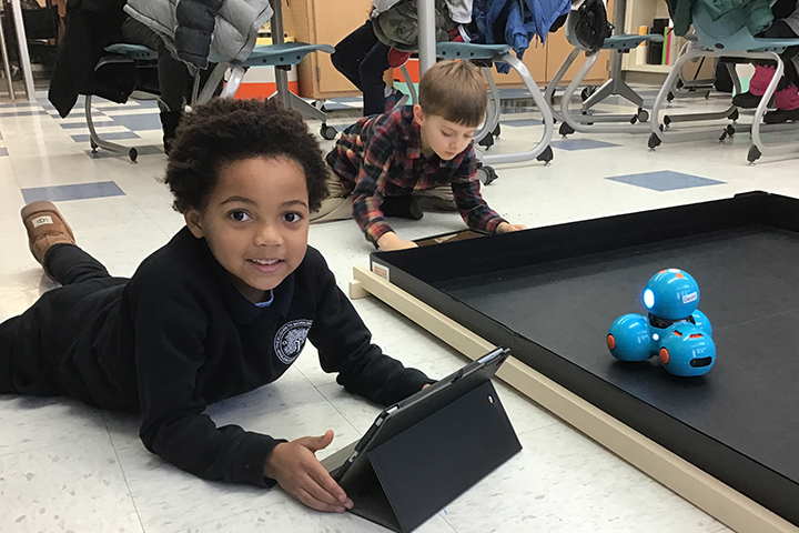 Kindergarteners in computer science class.