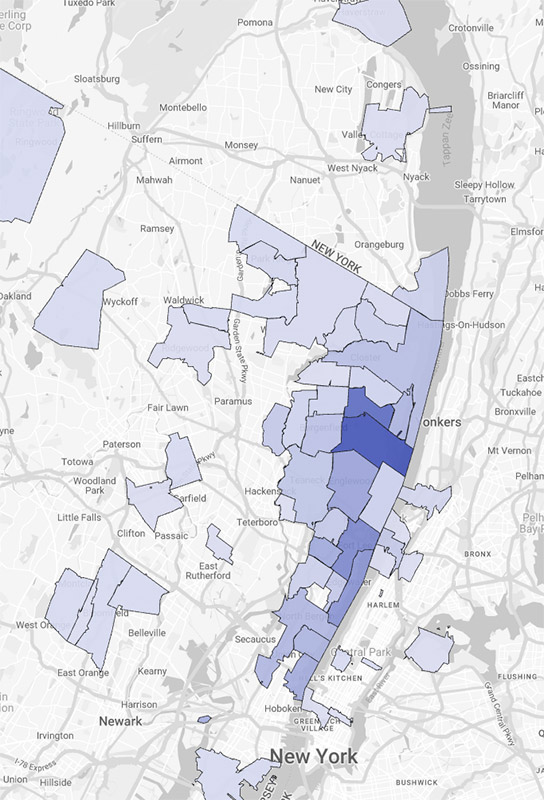 Map of the NJ/NY towns that EMS residents reside.