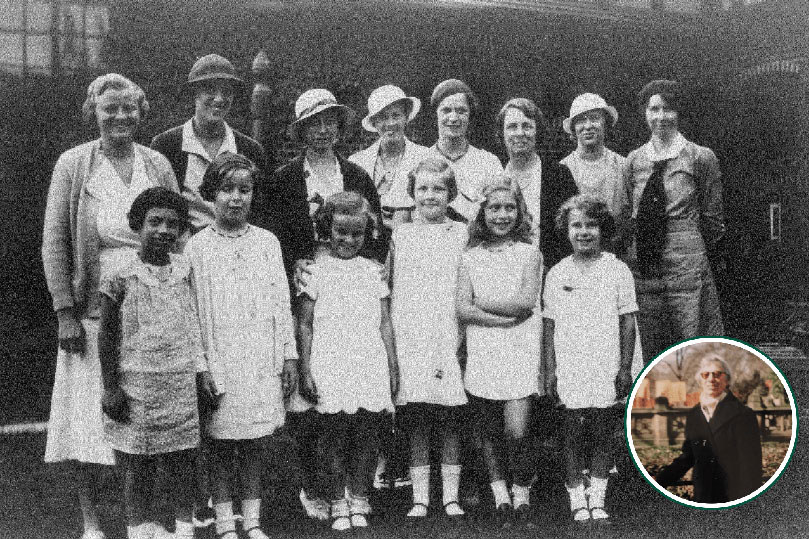 Patricia D. Hooven shown with first EMS graduating class (first row, far left) and inset during her time teaching at the school.