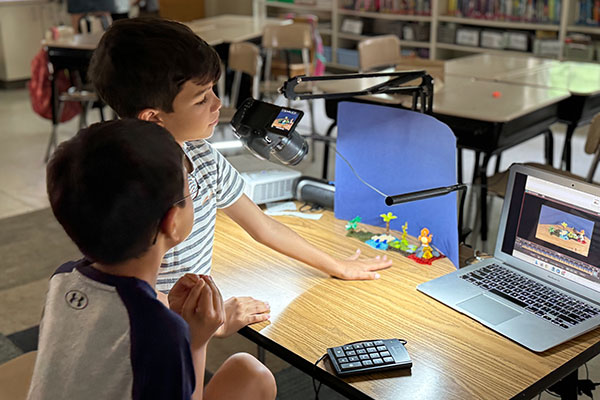 Our campers in Little School working on stop-motion animation.