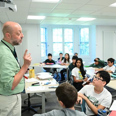 Morrow House math teacher Mr. Messler teaching a class (2024).